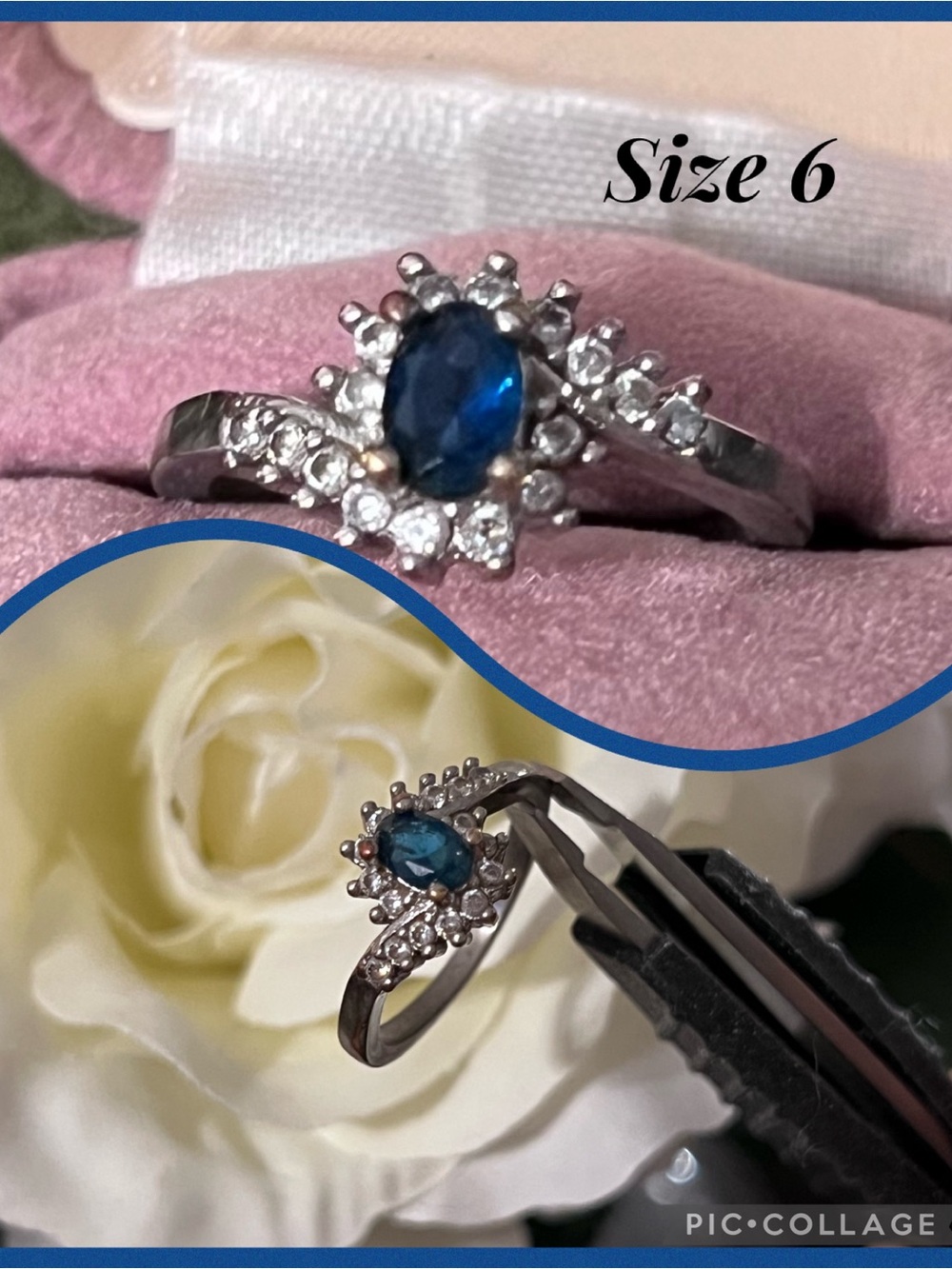 Blue Oval Halo Sapphire-Style Ring — Size 6